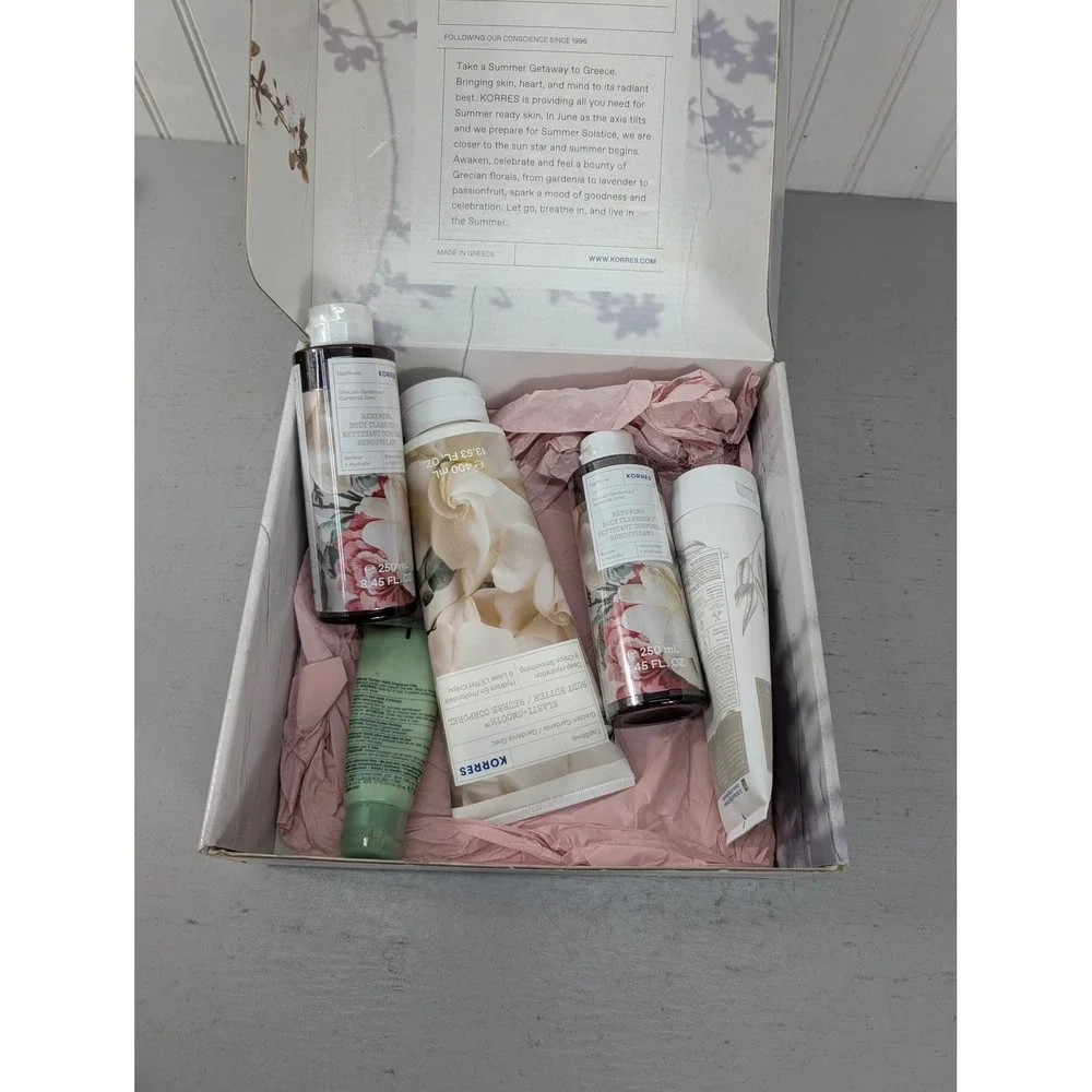 Korres Grecian Gardenia Body Care Set Body Butter Souffle Cleanser 4pc NIB